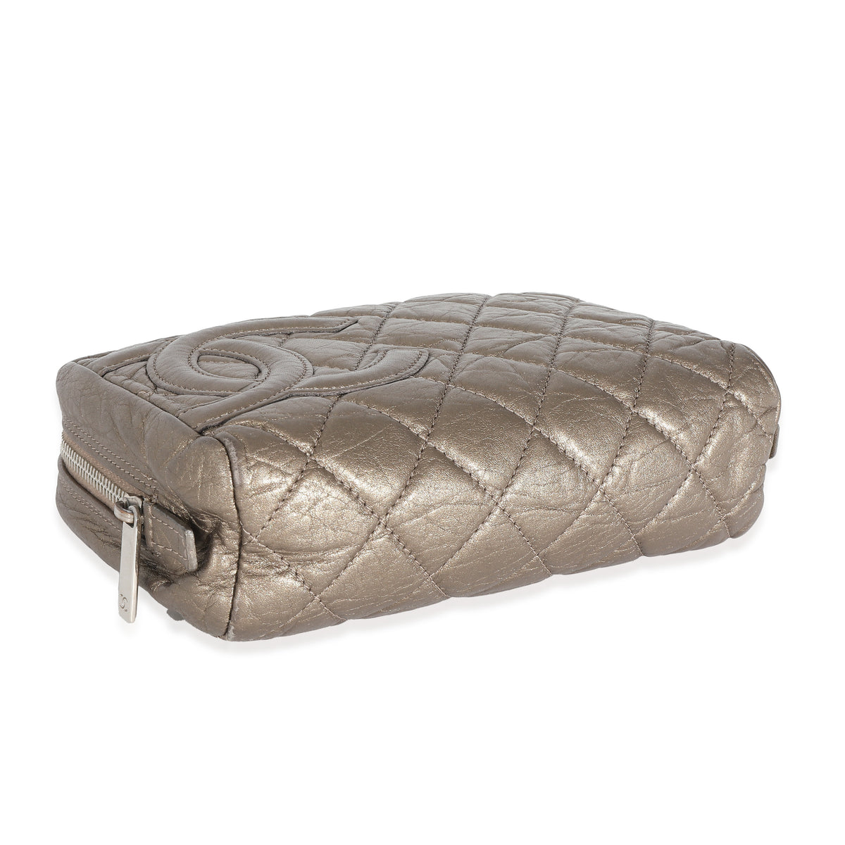 Gold Crinkled Leather Cambon CC Cosmetic Case