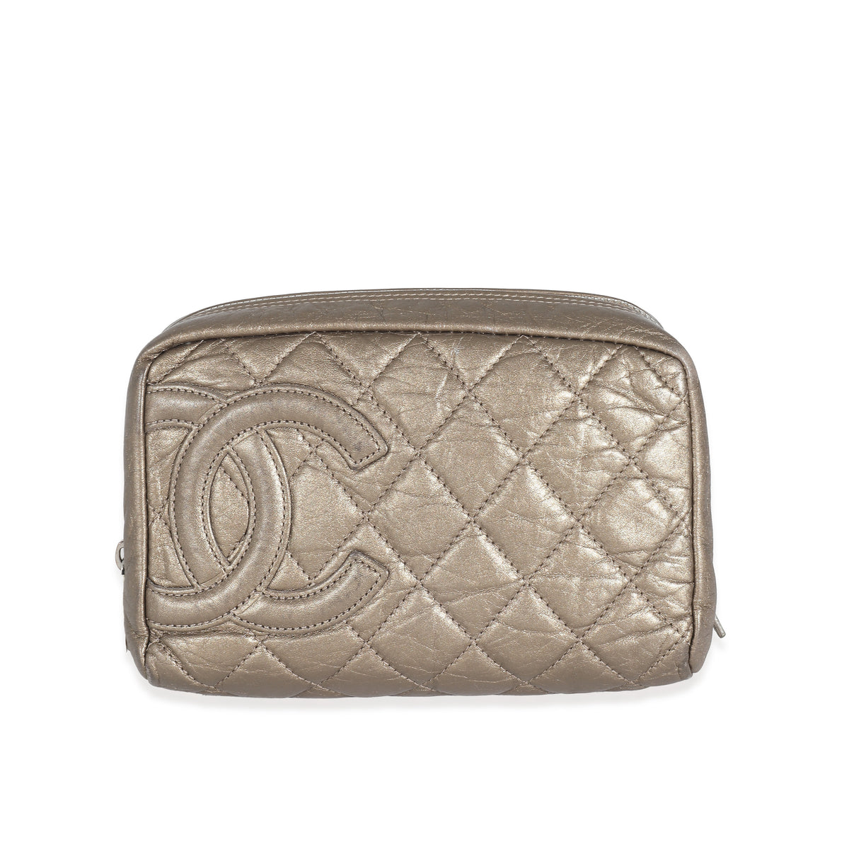 Gold Crinkled Leather Cambon CC Cosmetic Case