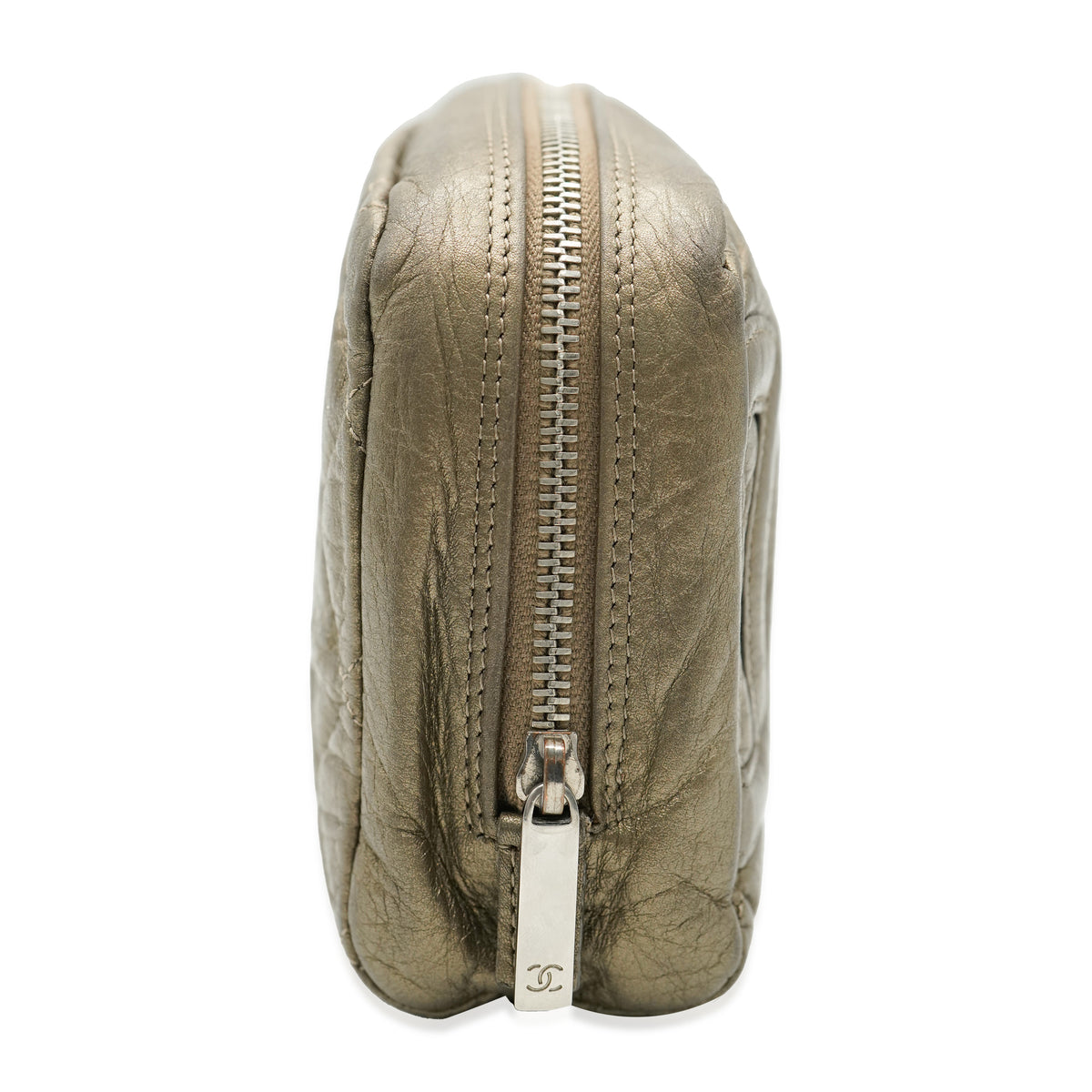 Gold Crinkled Leather Cambon CC Cosmetic Case