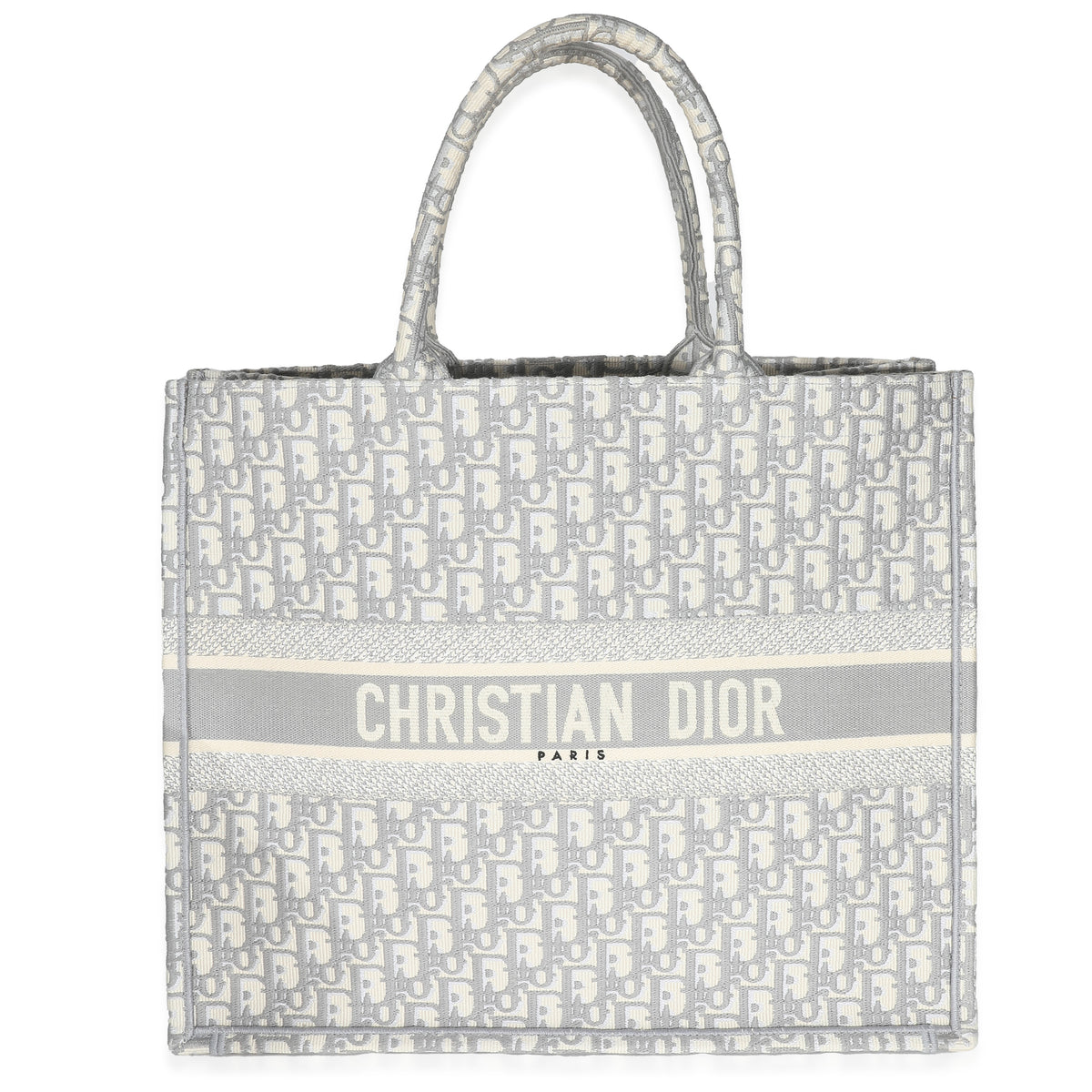 Ecru Gray Dior Oblique Embroidery Large Dior Book Tote