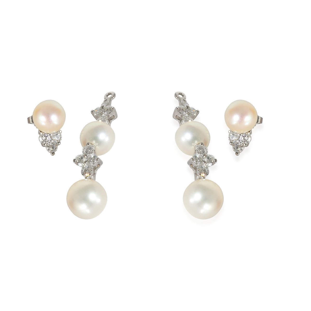 Aria Pearl Earrings with Jackets in Platinum 0.62 CTW