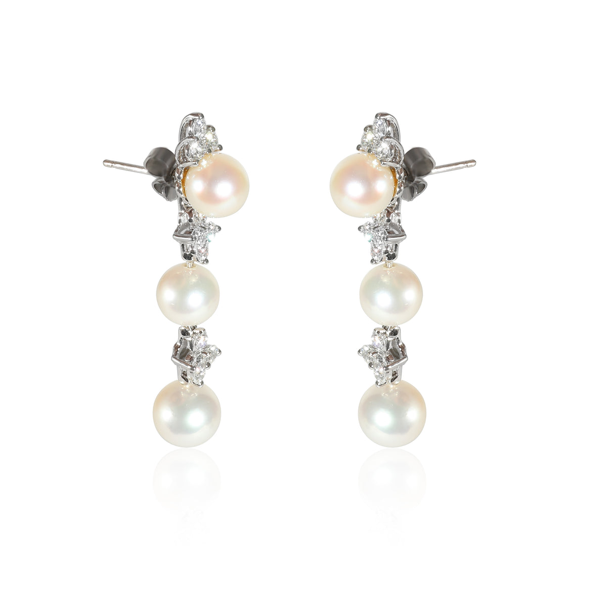 Aria Pearl Earrings with Jackets in Platinum 0.62 CTW