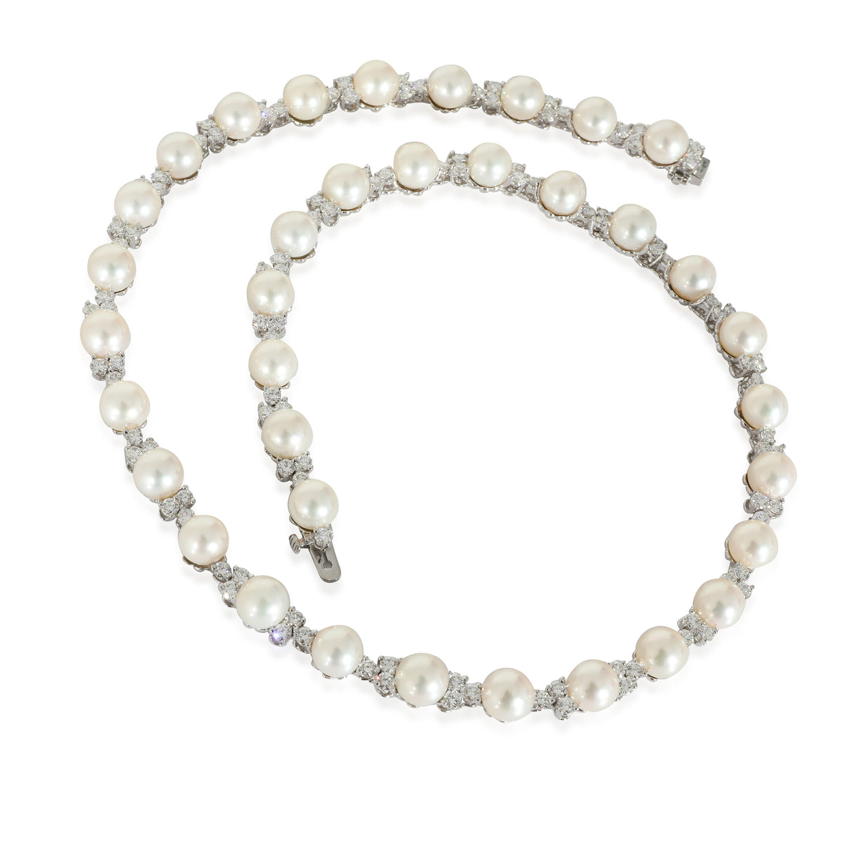 Aria Trio Pearl & Diamonds Necklace in Platinum 4.91 CTW