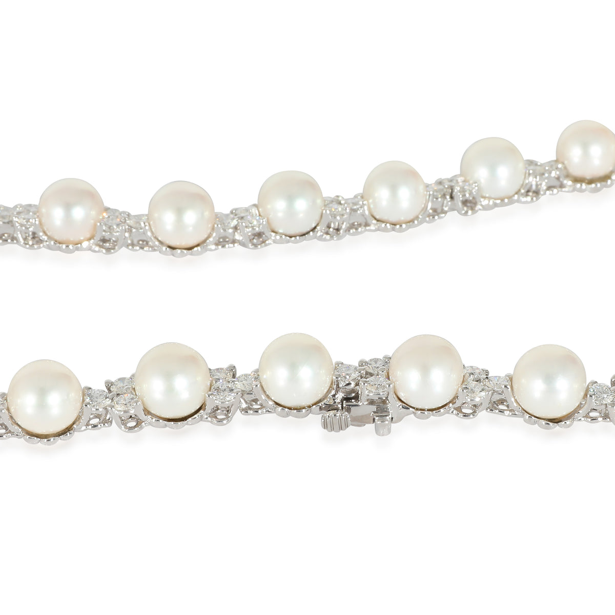 Aria Trio Pearl & Diamonds Necklace in Platinum 4.91 CTW