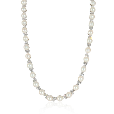 Aria Trio Pearl & Diamonds Necklace in Platinum 4.91 CTW