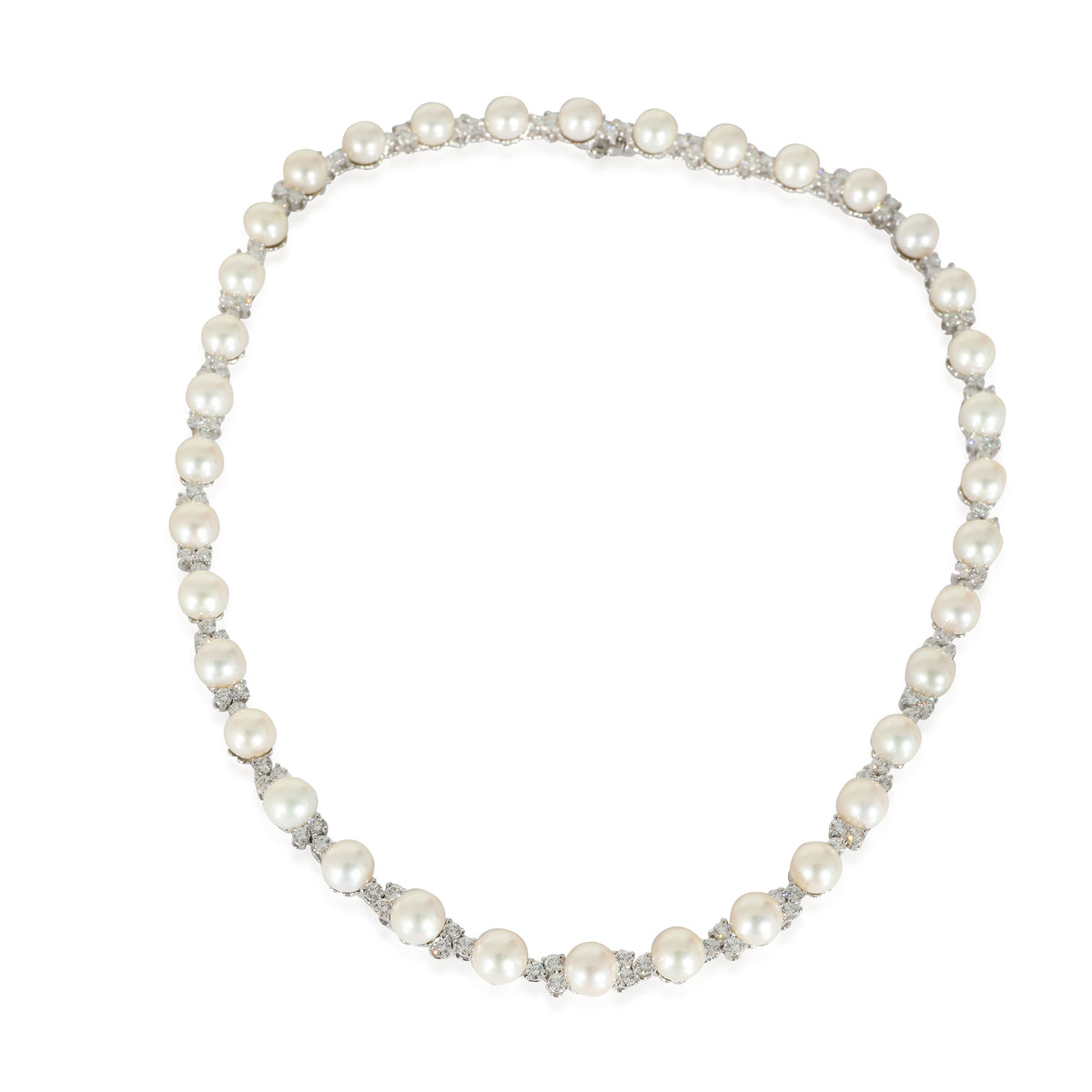 Aria Trio Pearl & Diamonds Necklace in Platinum 4.91 CTW