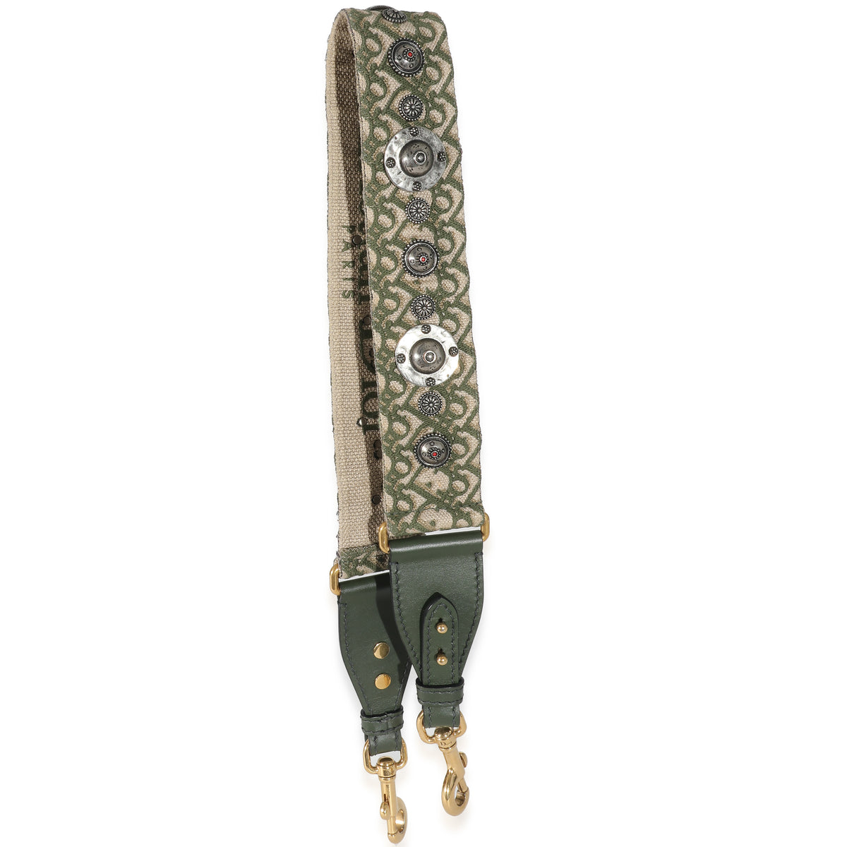 Christian Dior Green Canvas Oblique Studded Bohemian Shoulder Strap av
