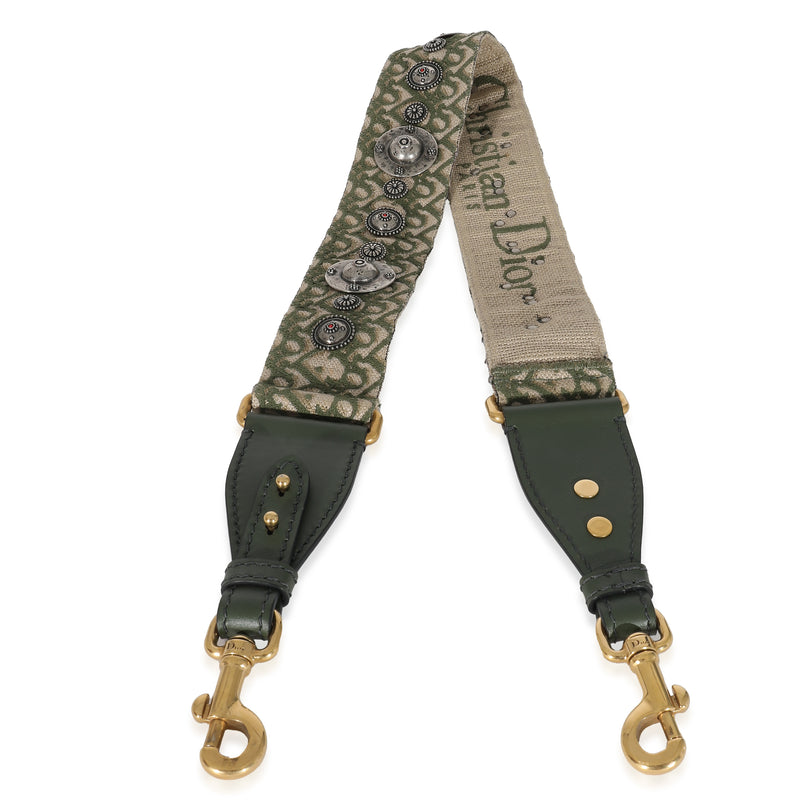 Christian Dior Green Canvas Oblique Studded Bohemian Shoulder Strap fv