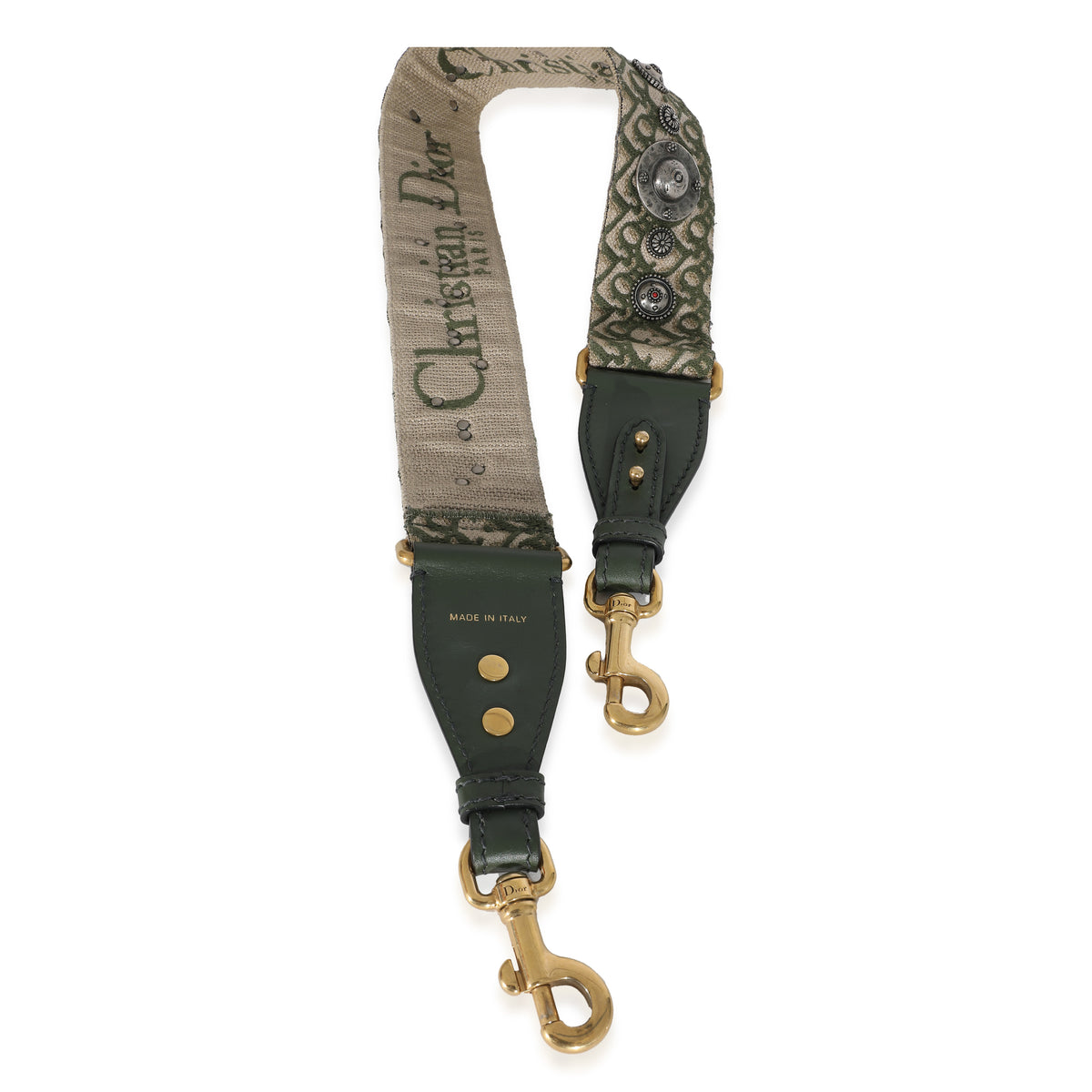 Christian Dior Green Canvas Oblique Studded Bohemian Shoulder Strap pv