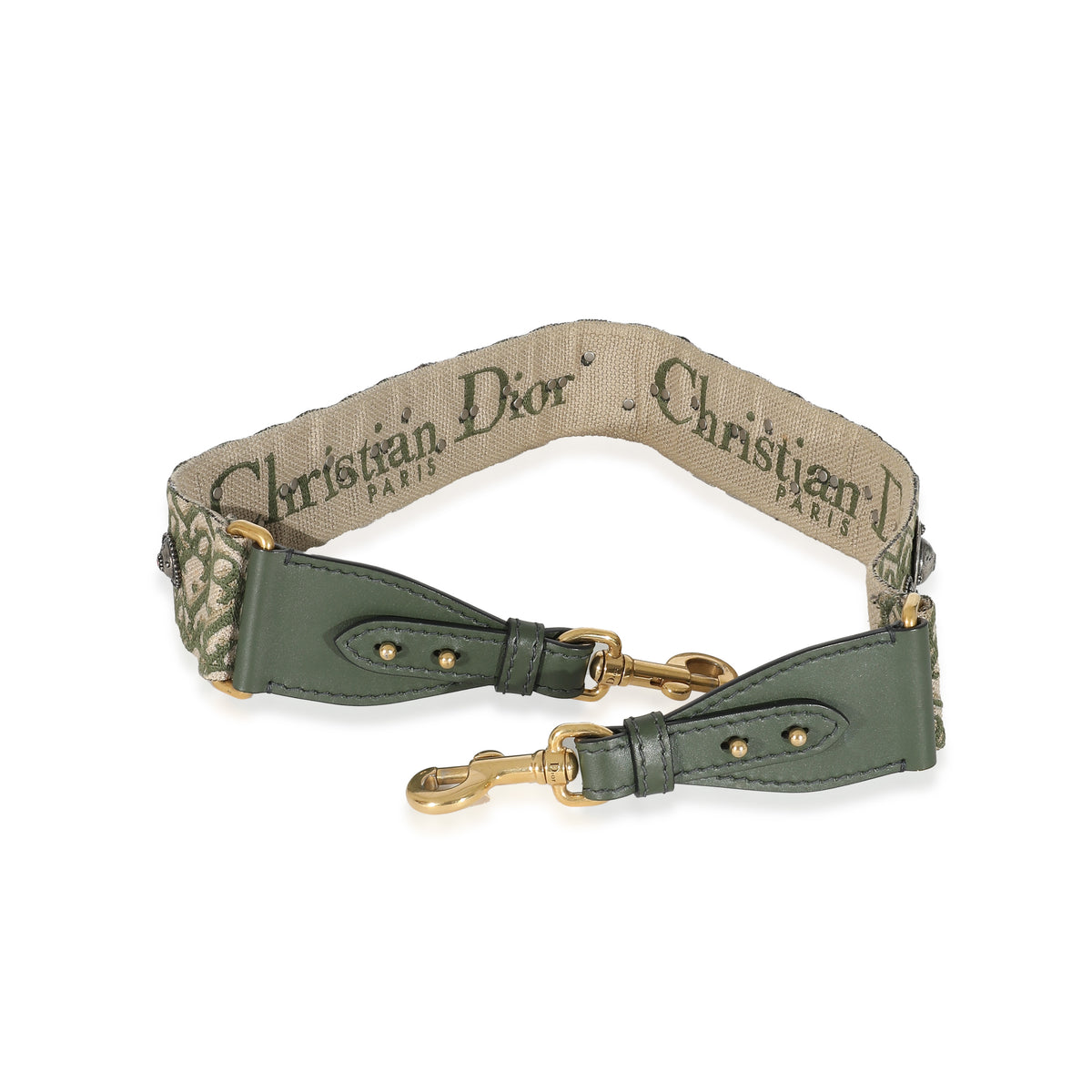 Christian Dior Green Canvas Oblique Studded Bohemian Shoulder Strap sv