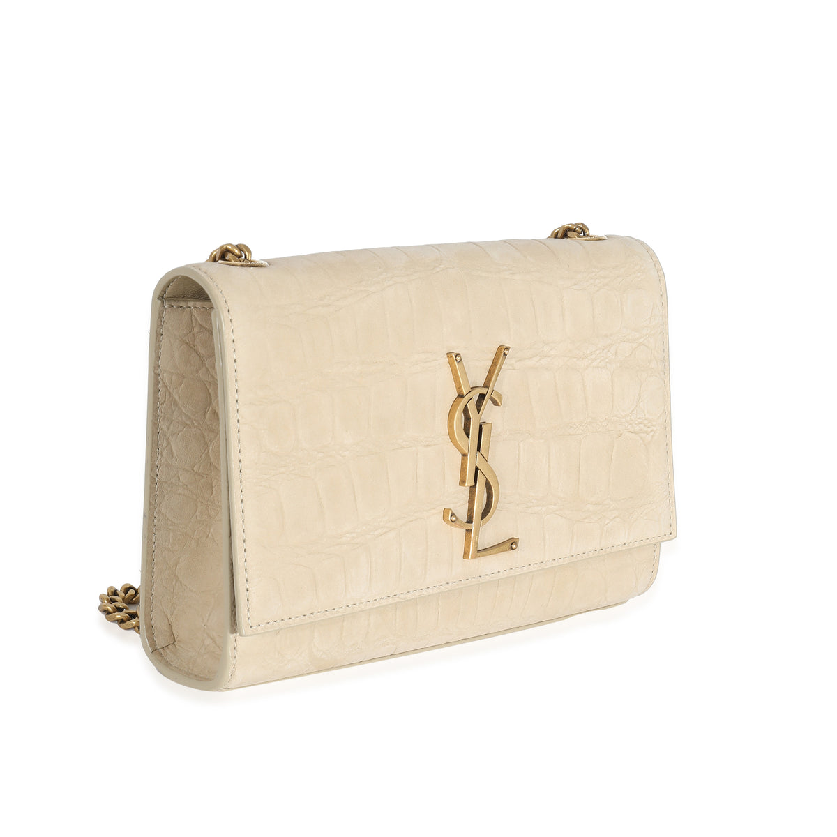 Beige Suede Croc Embossed Small Kate Chain Bag