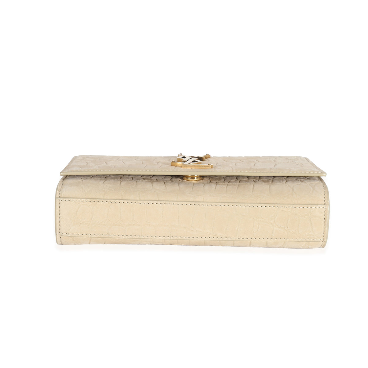 Beige Suede Croc Embossed Small Kate Chain Bag