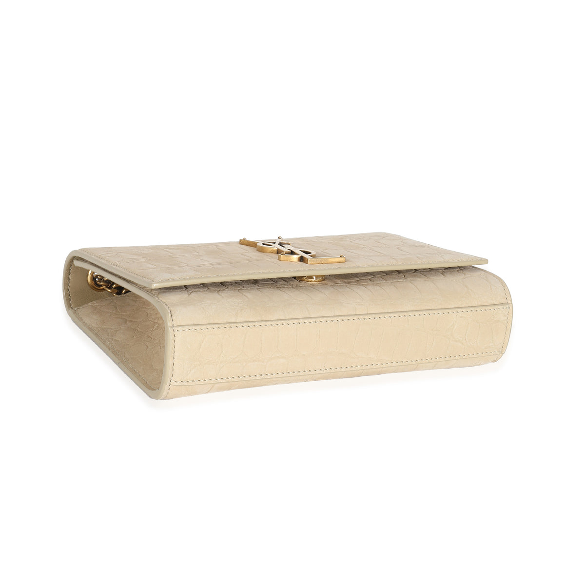 Beige Suede Croc Embossed Small Kate Chain Bag