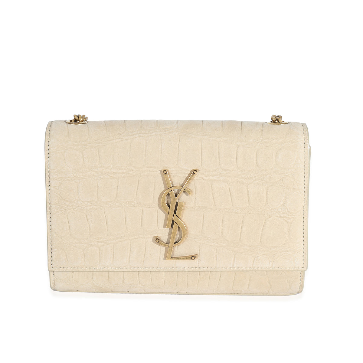 Beige Suede Croc Embossed Small Kate Chain Bag