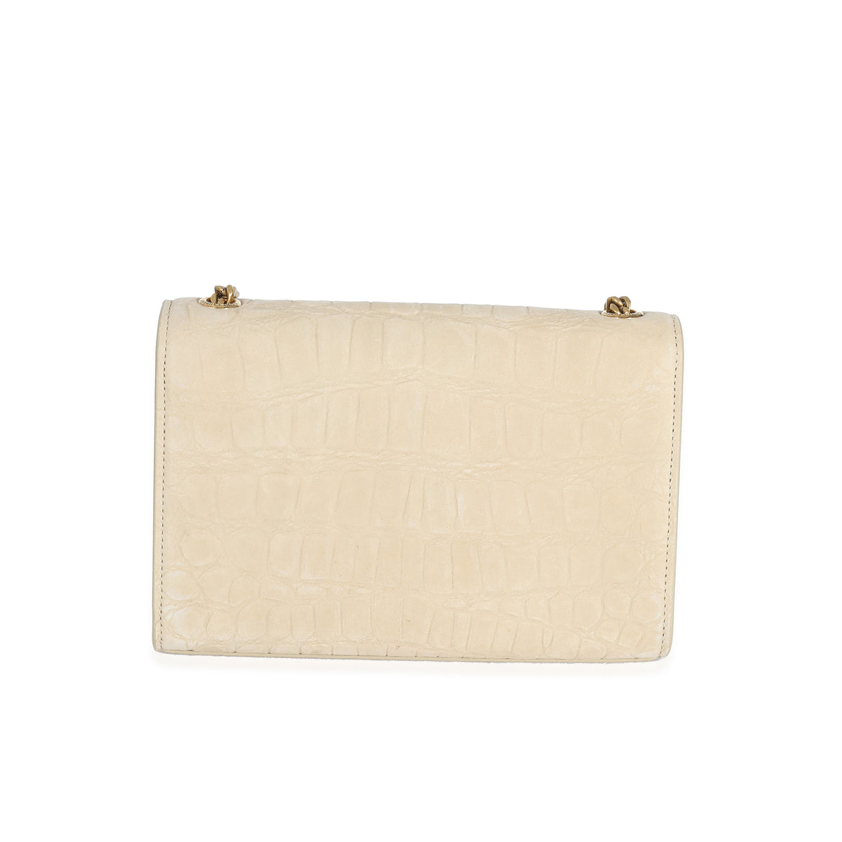 Beige Suede Croc Embossed Small Kate Chain Bag