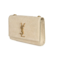 Beige Suede Croc Embossed Small Kate Chain Bag