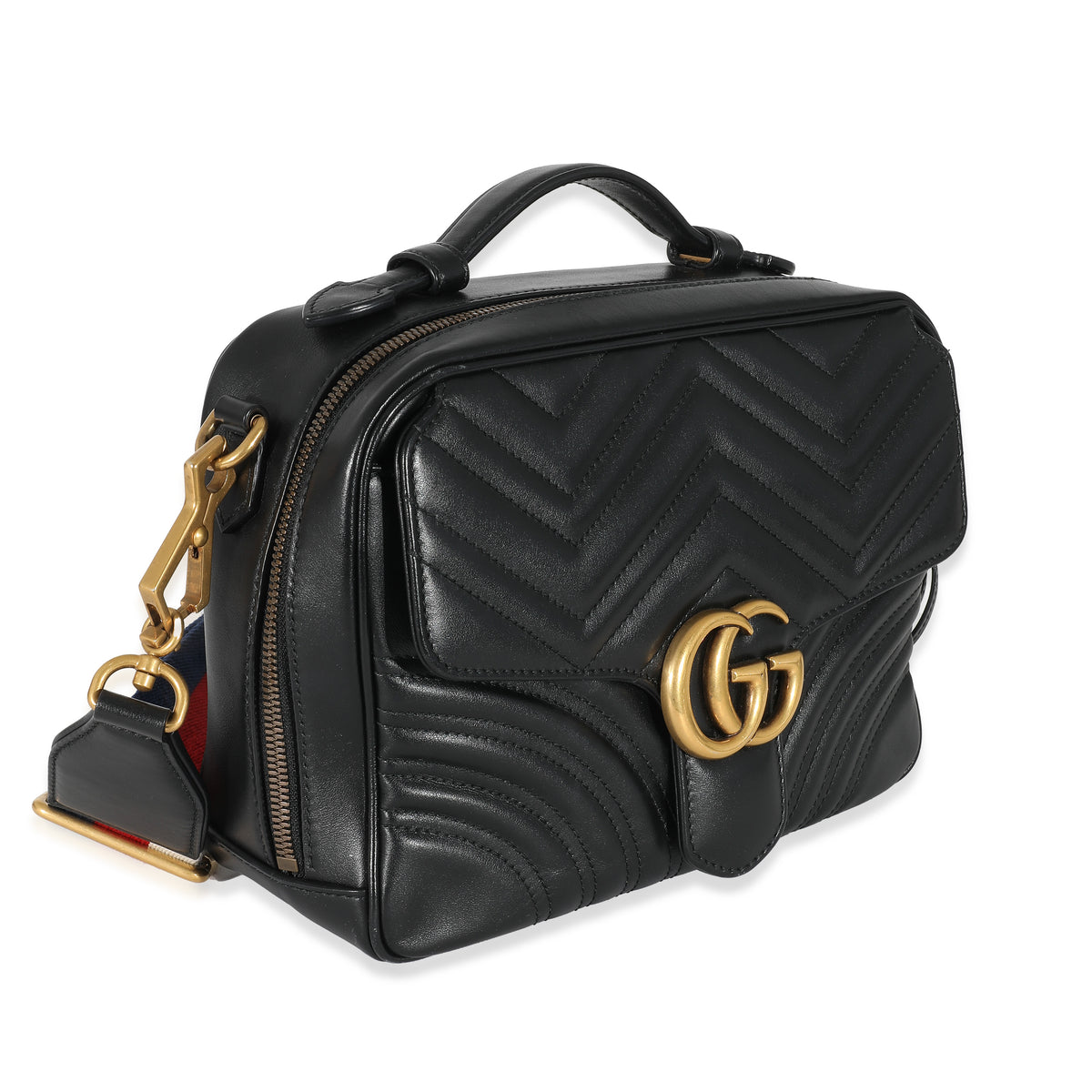 Gucci Black Calfskin Matelasse Sylvie Marmont Top Handle Bag