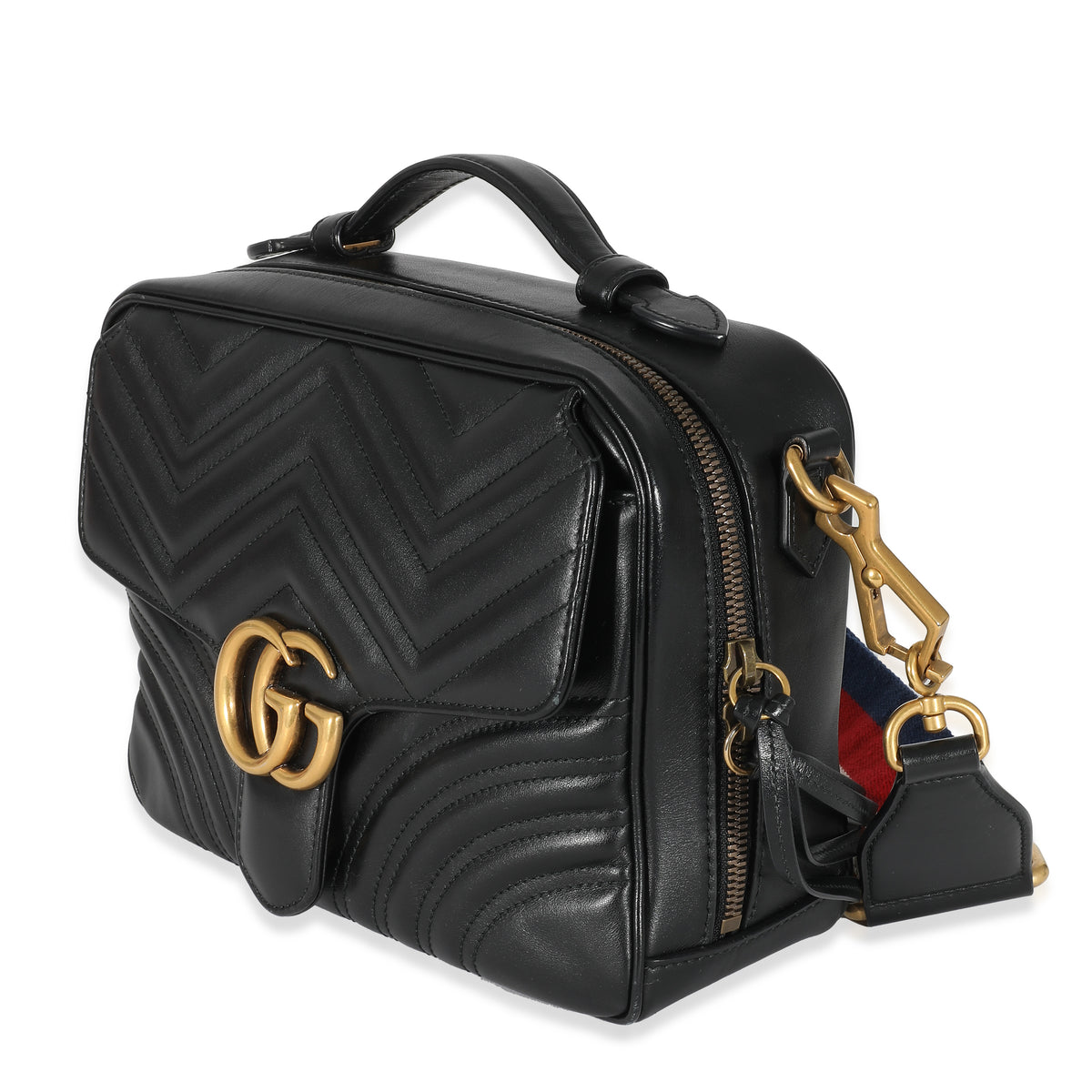 Gucci Black Calfskin Matelasse Sylvie Marmont Top Handle Bag