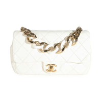 White Quilted Lambskin Elegant Chain Flap Bag