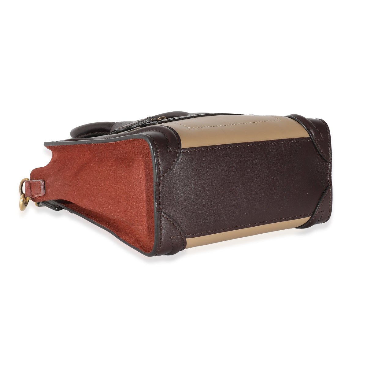 Celine Burgundy Beige Brown Tri-Colour Suede Leather Nano Luggage