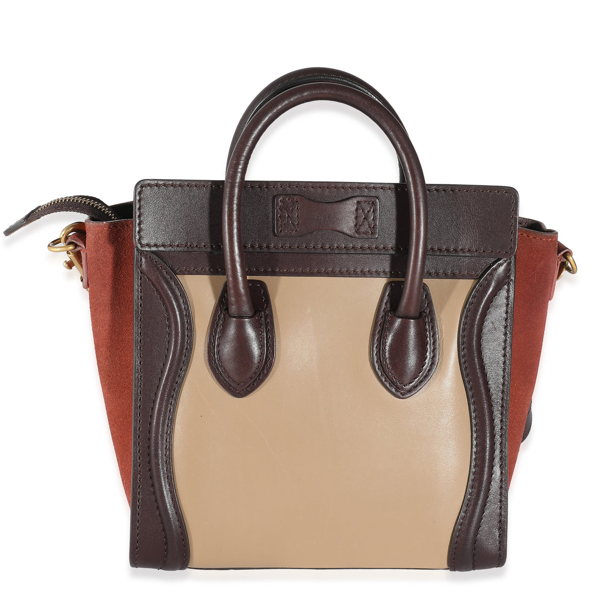 Celine Burgundy Beige Brown Tri-Colour Suede Leather Nano Luggage