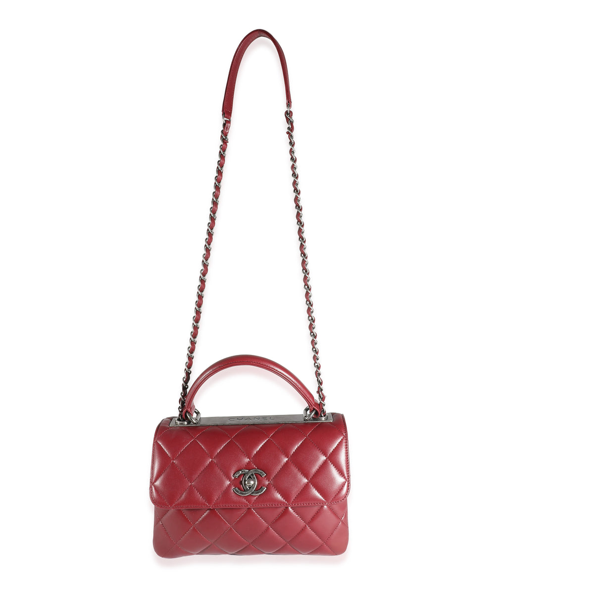 Burgundy Quilted Lambskin Small Trendy Flap Bag