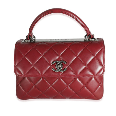 Burgundy Quilted Lambskin Small Trendy Flap Bag