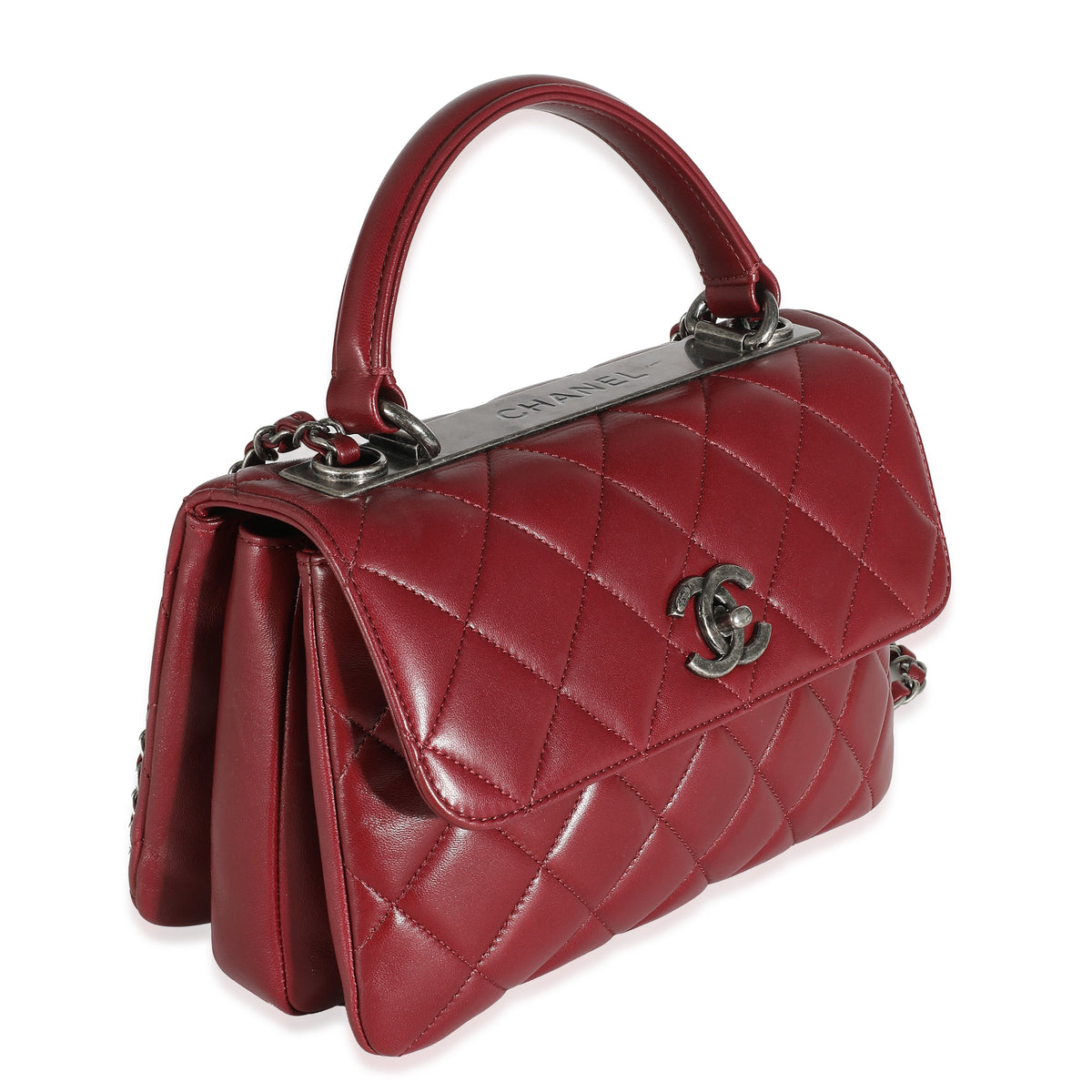 Burgundy Quilted Lambskin Small Trendy Flap Bag