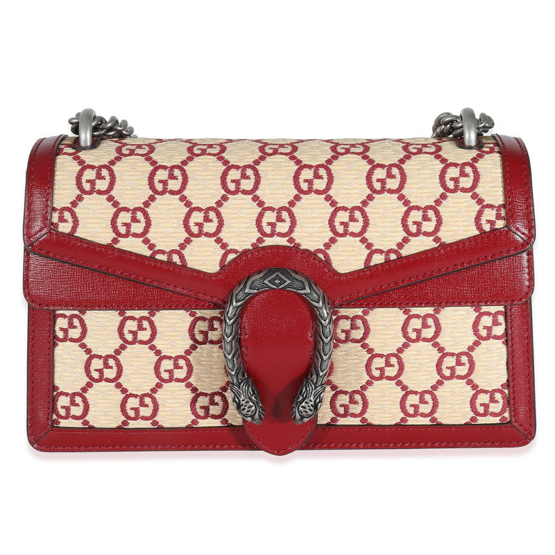 Natural Red Straw Azalea Calfskin GG Monogram Small Dionysus Bag