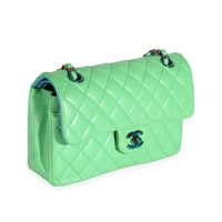 Green Quilted Lambskin Rainbow Small Classic Double Flap Bag