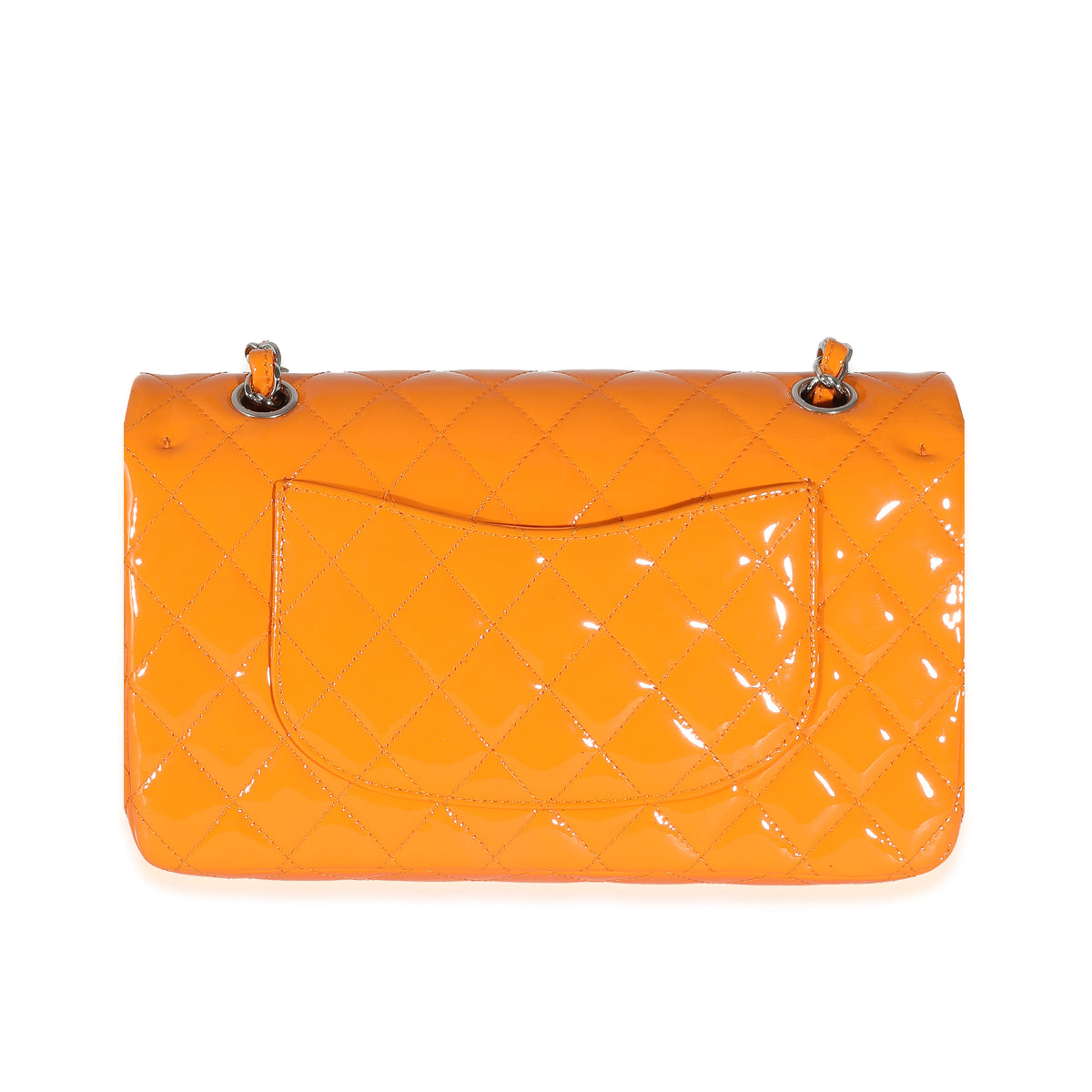 Chanel Orange Quilted Patent Medium Classic Double Flap Bag