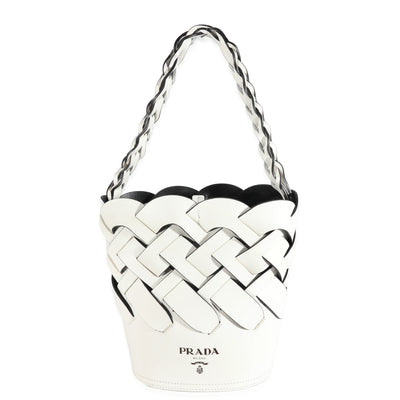 White Vitello Intrecciato Tress Bucket Bag