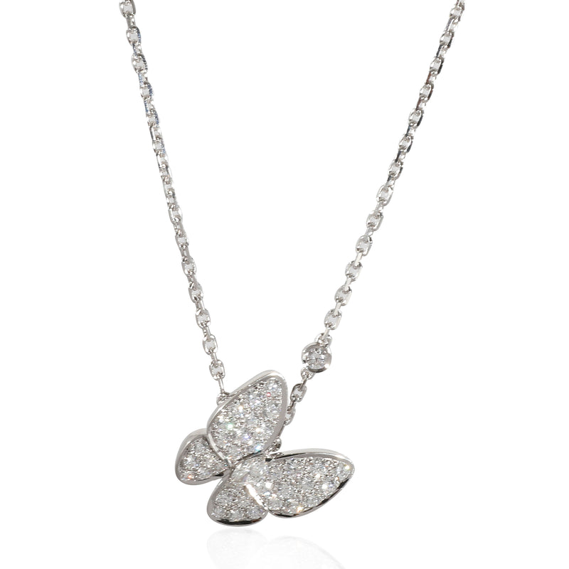 Two Butterfly Diamond Pendant in 18k White Gold 0.88 CTW