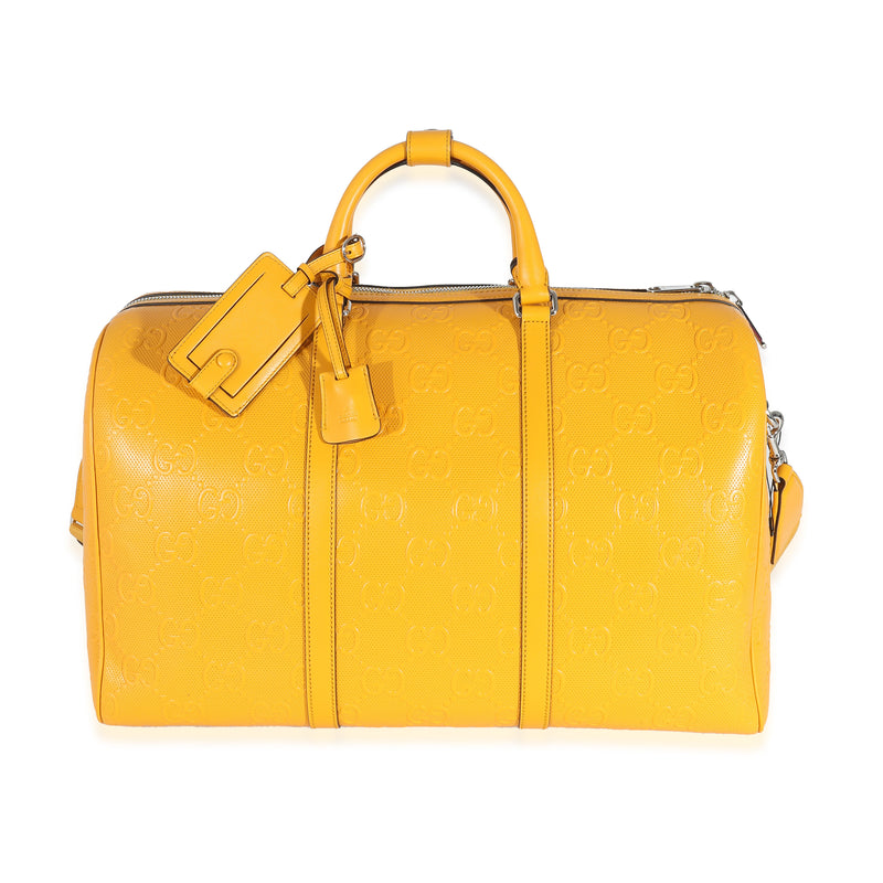 Gucci Yellow Embossed Perforated Calfskin GG Convertible Duffle