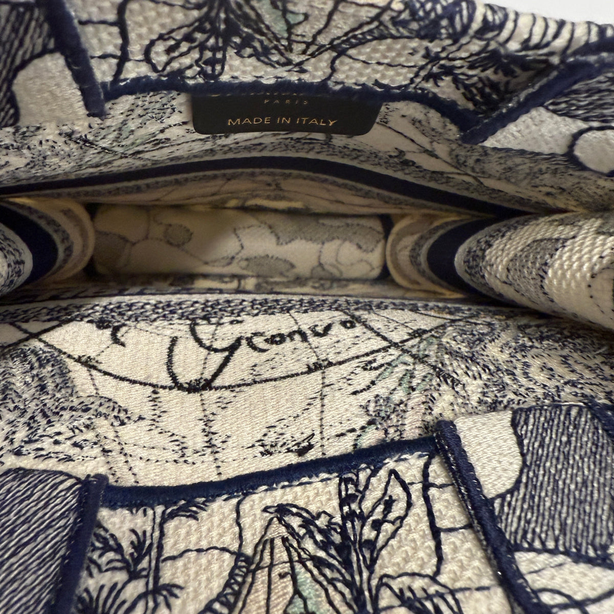 Blue White Embroidered Canvas Vertical Book Tote