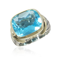 David Yurman Noblesse Blue Topaz Ring in Yellow Gold/Sterling Silver