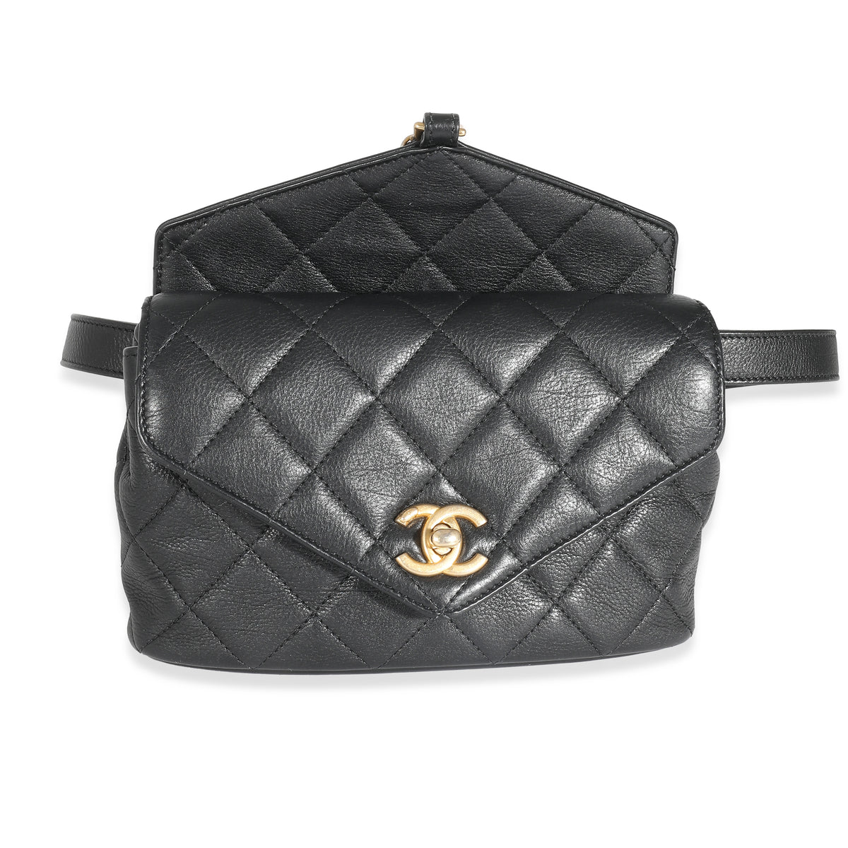 Black Quilted Calfskin Carry With Chic Flap Waist Bag