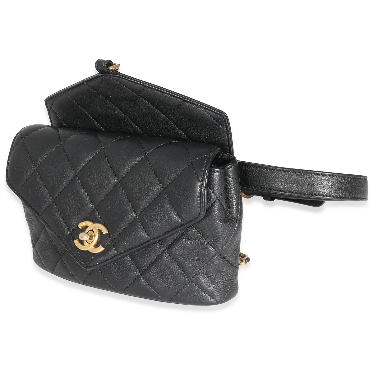 Black Quilted Calfskin Carry With Chic Flap Waist Bag