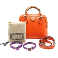 Orange Textured Dollar Calfskin Mini Diana Dome Tote