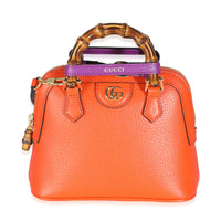 Orange Textured Dollar Calfskin Mini Diana Dome Tote