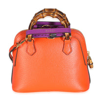 Orange Textured Dollar Calfskin Mini Diana Dome Tote