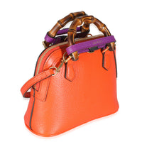 Orange Textured Dollar Calfskin Mini Diana Dome Tote