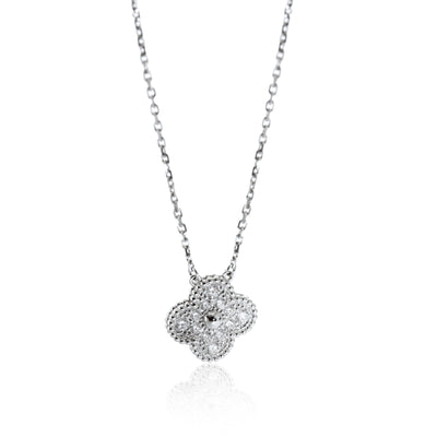 Van Cleef & Arpels Vintage Alhambra Diamond Pendant in 18K White Gold 0.48 CTW