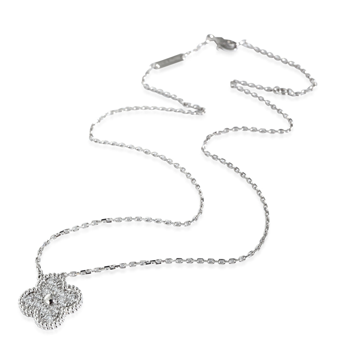 Van Cleef & Arpels Vintage Alhambra Diamond Pendant in 18K White Gold 0.48 CTW