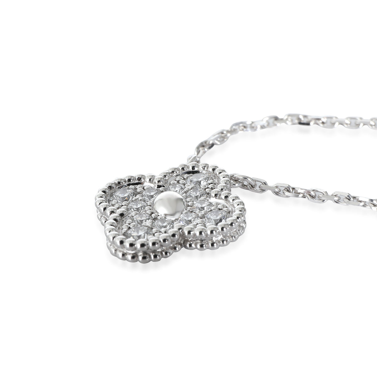 Van Cleef & Arpels Vintage Alhambra Diamond Pendant in 18K White Gold 0.48 CTW