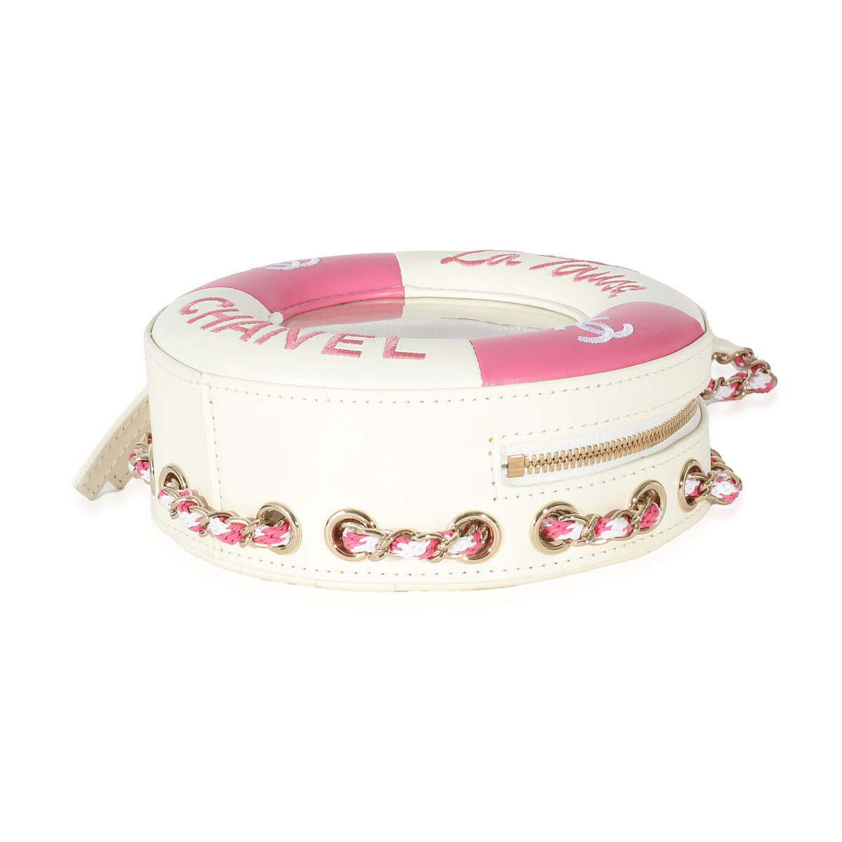 Pink White Lambskin PVC Round Coco Lifesaver