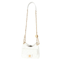 White Quilted Caviar Small Wavy CC Hobo