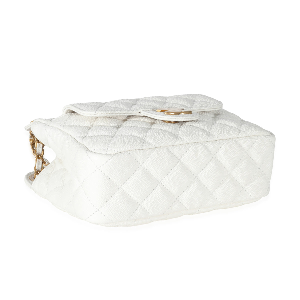 White Quilted Caviar Small Wavy CC Hobo