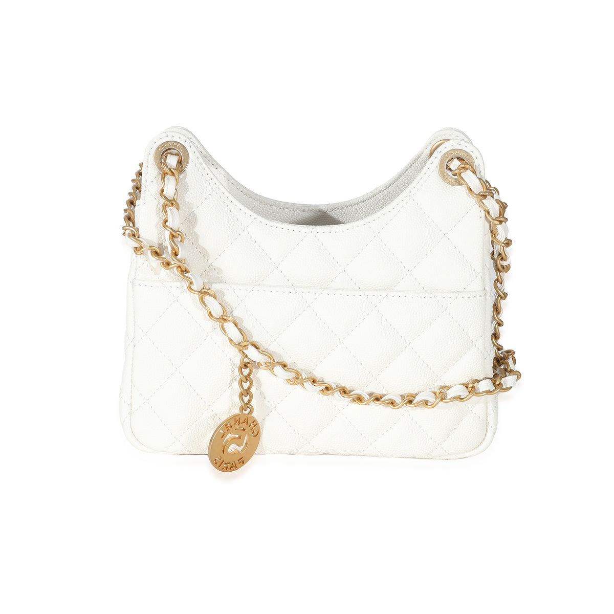 White Quilted Caviar Small Wavy CC Hobo