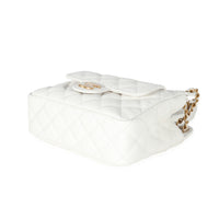 White Quilted Caviar Small Wavy CC Hobo